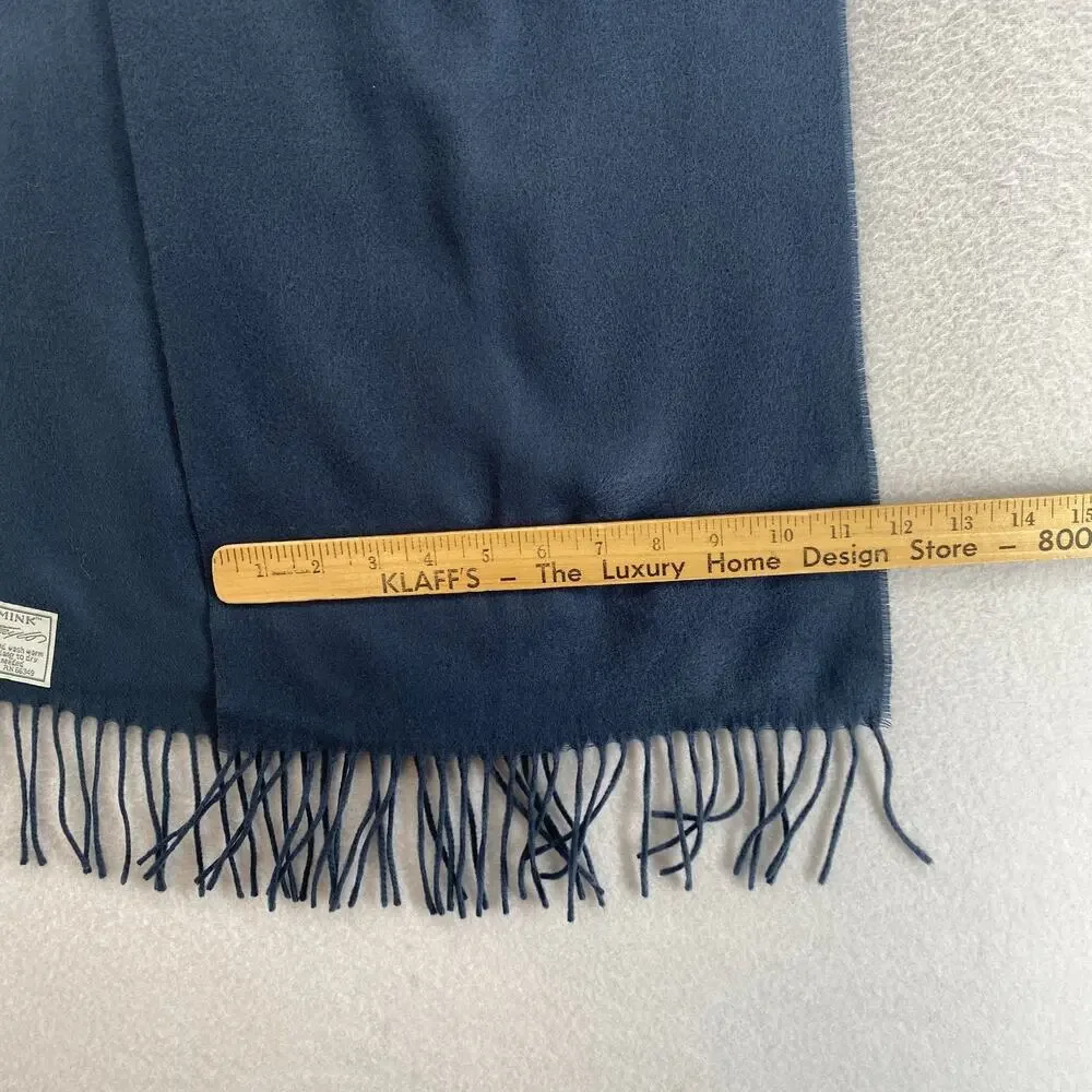 CASHMINK LORD & TAYLOR Scarf Unisex Flannel Fringed Wrap Rectangle Blue 11x66
